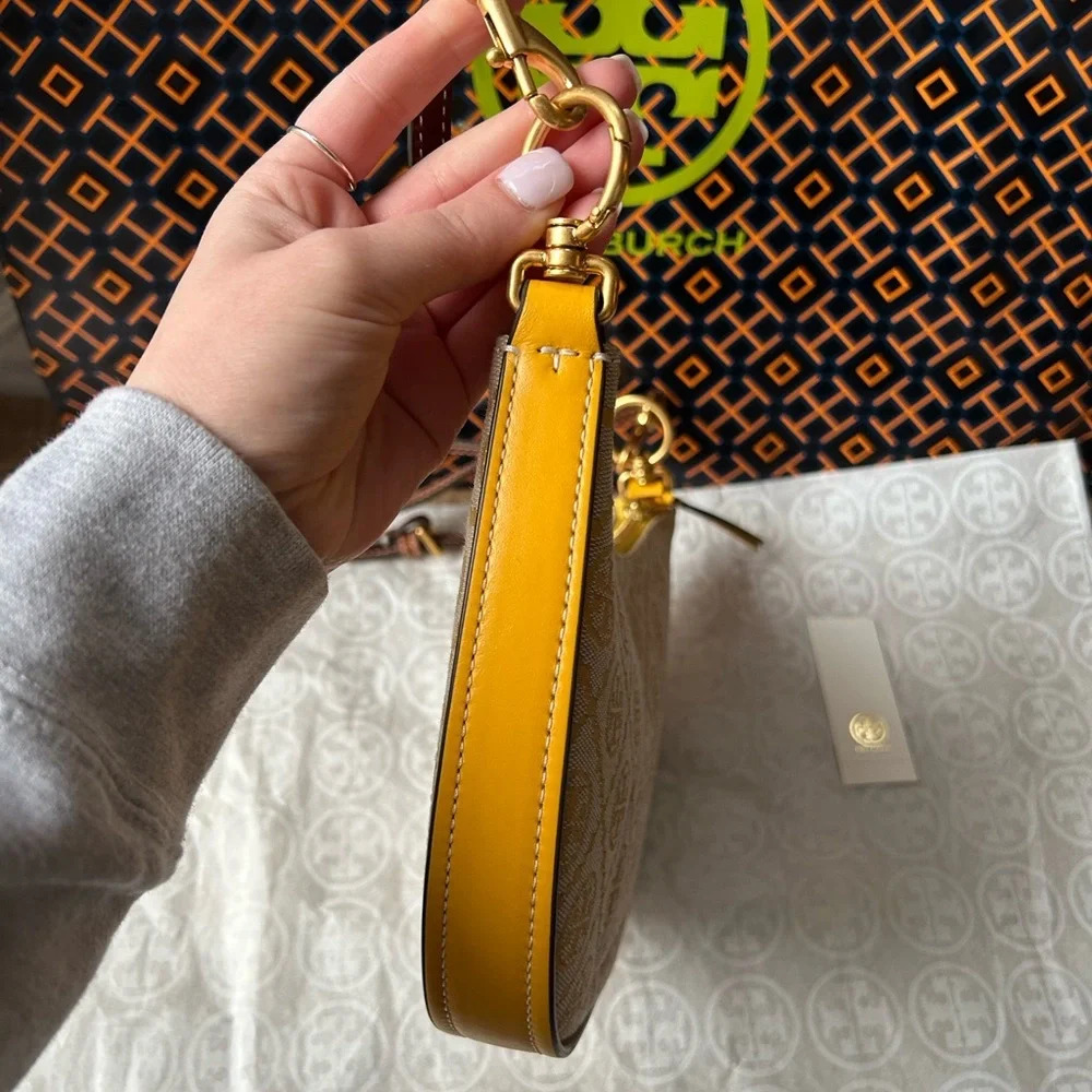 Tory Burch Beige and Brown Logo Jacquard Crossbody Bag - Picture 2 of 12
